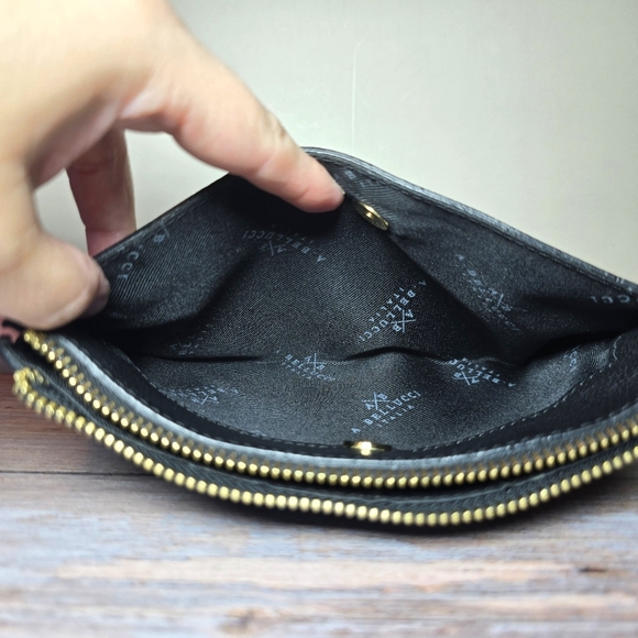 A Bellucci Womens Genuine Black  Leather Made in Italy Small Bag Clutch Pouch - Picture 3 of 6